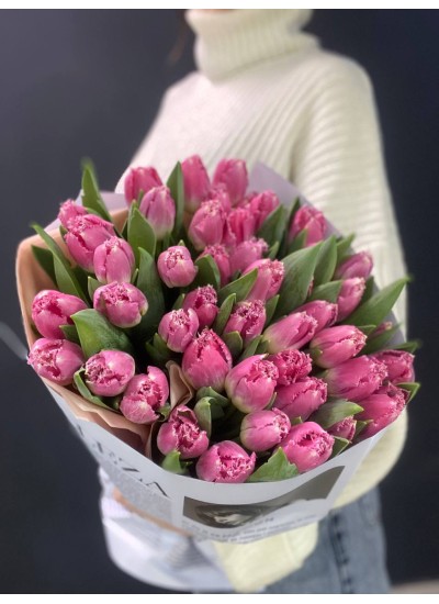 Букет розовых пионовидных тюльпанов (51 шт.)